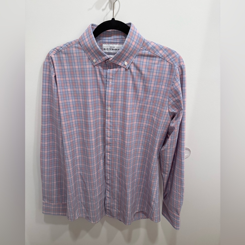 Mizzen+Main Men's Casual Pink and Blue Checkered Shirt, medium trim fit